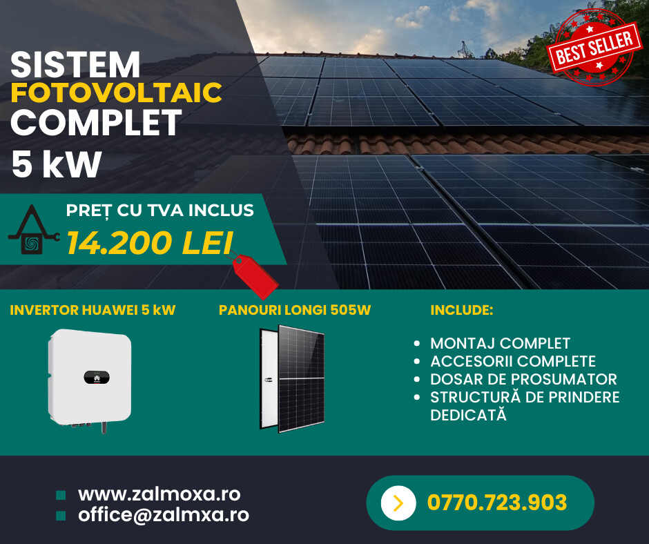 sistem 5kw - HUAWEI Sistem Fotovoltaic Complet 5 kW – Huawei + Longi | Pachet Complet cu Montaj Inclus - imagine 1