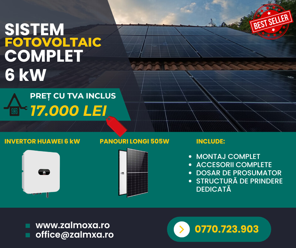 sistem 6kw - HUAWEI Sistem Fotovoltaic Complet 6 kW – Huawei + Longi | Pachet Complet cu Montaj Inclus - imagine 1